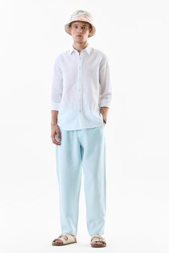 Image of SNITCH Men Trousers | Relaxed Fit Mid Rise Drawstring Waist | 100% Linen Lightweight & Breathable Fabric | Ideal for Casual Summer & Beach Wear