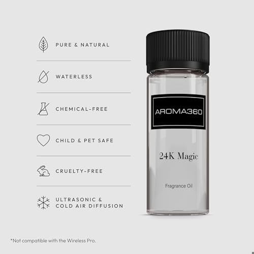 Aroma360-24K Magic Fragrance Oil Blend 50ML | Hotel Inspired Luxury Essential Oil Diffusers | Aromatherapy Scent Diffuser Oil | Citrus Beginning of Bergamot, Lemon & Lemongrass with Notes of Jasmine