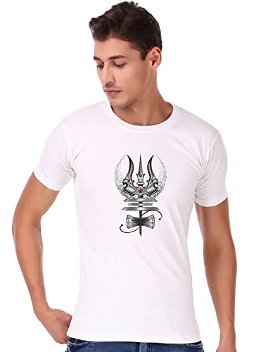 Image of Shiva Trishul T-shirt| Mahakal Shiva Printed T shirt Collection | Bholenath Tshirts | Regular Fit Black & White Tshirt For Men | Soft Cotton Black Printed T-shirt | Half Sleeve Bio-Washed