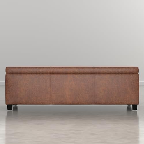Image of SIMPLIHOME Avalon 48 inch Vegan Leather Ottoman in Distressed Pecan Brown
