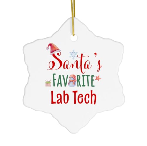 Santa's Favorite Lab Tech Snowflake Ornament for Christmas Tree, Gifts for Friend Coworker Manager Boss, Merry Xmas Happy New Year Party Decoration Ceramic Hanging Holiday Men Women