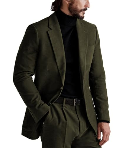Men's Casual 2 Piece Suede Leather Suit Slim Fit Tuxedo Notch Lapel Jacket Blazer Pant for Dinner Party Wedding