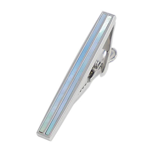 Mendepot Silver Tone Dual Blue Mother Of Pearl Stone Tie Clip With Gift Box #TOP6