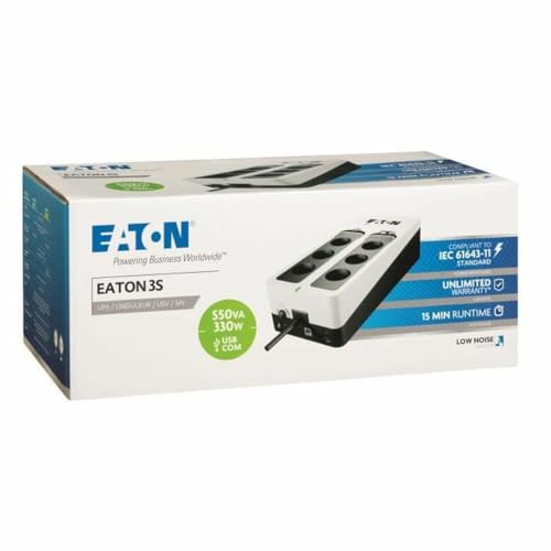 Eaton Onduleur Parafoudre 3S 550 FR - Off-Line UPS - Alimentation sans Interruption - Puissance 550VA (6 Prises FR, Parasurtenseur, Silencieux) - Interface USB (câble Inclus) - Noir&Blanc (3S550F) – vue 2