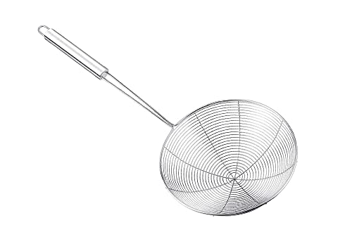 Acciaio inossidabile skimmer, stainless steel skimmer strainer, wire skimmer with Spiral mesh, Professional grade Handle skimmer Spoon/Ladle for Spaetzle/pasta/chips - immagine 5