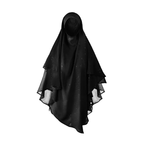 SIQITECHNO Womens Muslim Long Khimar Hijab Scarf Chiffon Sparkling Islamic Arabian Khimar Niqab Ramadan Eid Prayer Scarf Wrap