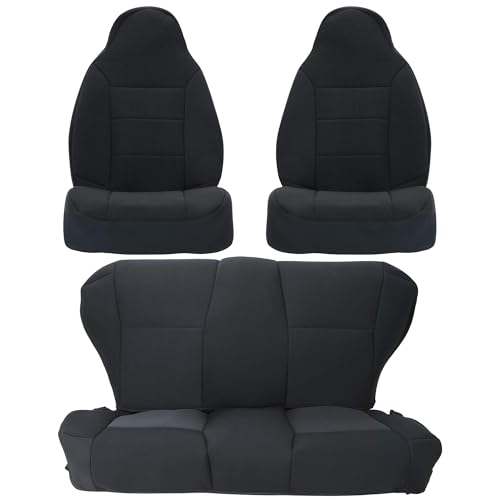 Kojem Front & Rear Full Seat Covers Compatible with 1984-2001 Jeep Cherokee XJ Cloth Black