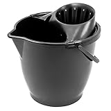 Acan Tradineur - Cubo con escurridor y asa, plástico, Cubo para Fregar, escurridor por presión, Limpieza del hogar (Negro, 13 litros, 33 x 33 x 30 cm)