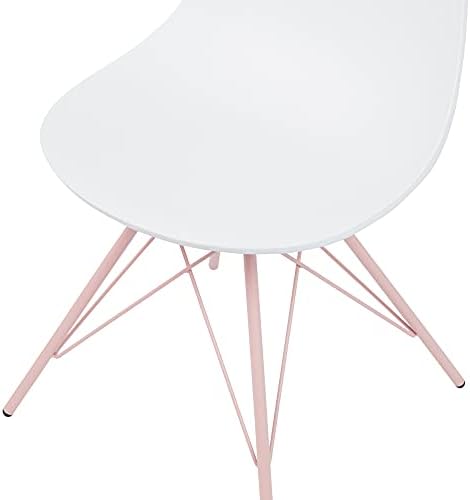 FUSIONWELL Plastic Dining Chair - Plastic Seat with Metal Legs Base for Dining Kitchen Living Lounge Office Room (White seat with Pink legs)
