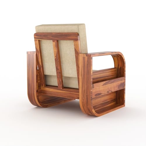 Image of Sheesham Wood 1 Seater Sofa Set for Living Room Home Office Solid Wood Sofa Set Furniture Wooden Single Seater Sofa Set (Natural Teak Finish)