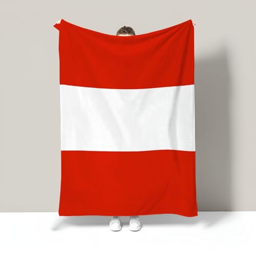 CDXNORA Österreichische Flagge Bedruckt Kuscheldecke, Flauschige Plüsch Patriotisch Sofadecke, Wohndecke Flanell Weich Rot Tagesdecke Decke TV Decken für Bett Sofa 100x150 cm
