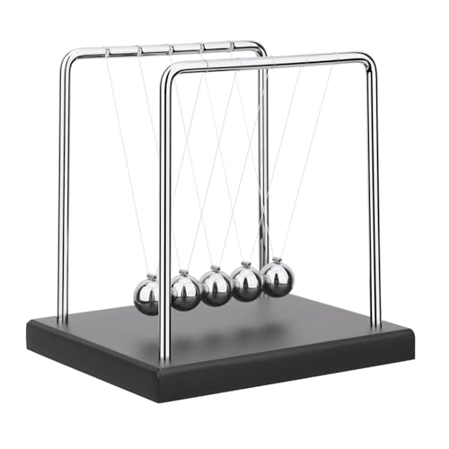 SEVNPRIME 5 Large Beads Newton's Cradle Balance Balls Desk Toys Office Decorations with Black Wooden Base Desk Balance Balls Fun Science Physics Toys for Office/Bedroom/Living Room