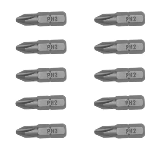 Teng Tools PH2 Bit - 25mm Long - 1/4 Inch Drive Hex Drive (Pack Qty: 10) -PH2500210, Silver