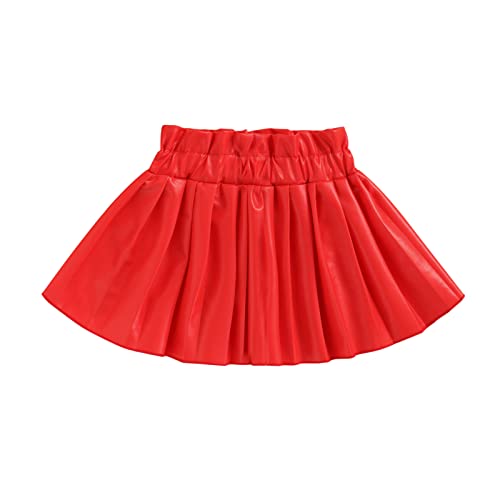 Bagilaanoe Toddler Baby Girls PU Leather Skirts Solid Pleated High Waist Faux Leather Mini Skirt Kids Fashion Outfit Clothes (B-Red, 18-24 Months)