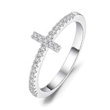 JewelryPalace Anelli Donna placcato oro bianco 14K, Fedine Fidanzamento, Anello Croce Laterale, Eterno Amore Diamante Simulato Anniversario Matrimonio Promessa Sposa Band Anelli, Gioielli Donna 10.5