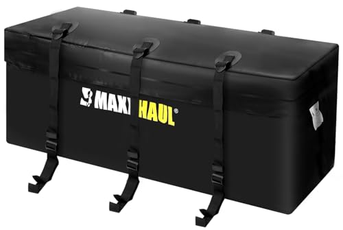 MaxxHaul 70209 Soft Shell Cargo Carrier Bag for Hitch Mount Cargo Rack - Heavy Duty and Water Resistant 47 inch 20 inch x 20 inch Black with Tie Down Straps