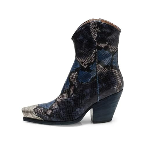 Image of keleimusi Women's Western Cowgirl Ankle Boots Stacked Block Heel Cowboy Booties Steel Toe Heeled Short Cowboy Boots Side Zipper Western Booties