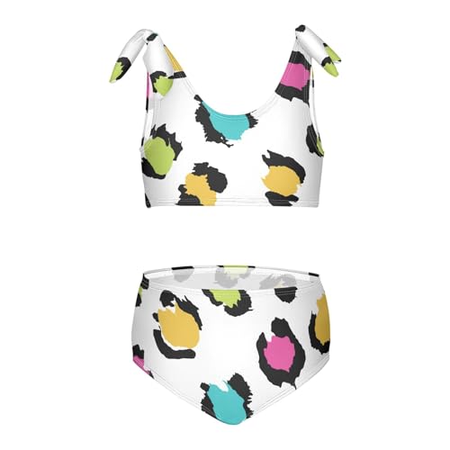 Girls Neon Leopard Pattern Swimsuit Two Pieces Bikini Set Bathing Suits Swimwear Crop Top Swimsuit Set