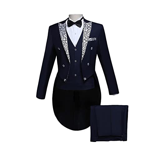 Mens Formal Tuxedo Jacket Set Solid Slim Fit Tailcoat Blazer Sets Swallowtail Dinner Party Wedding Tux Dress Coat (Dark Blue 2,Small)