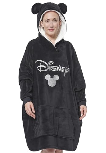 Photo de Disney Mickey Mouse Oversize Hoodie Cozy avec Oreilles pour Femmes - Surdimensionné Femmes Pull Moelleux Couverture Moelleuse Noir