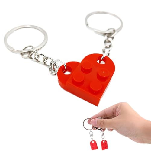 Yzmmxz 1 unidade porta-chaves casal, Matching Brick Keychain, porta-chaves namorados, porta-chaves apaixonados, porta-chaves de bloco de amor (vermelho)