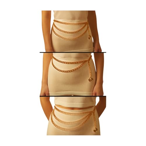 Women Fashion Gold Metal Chain Links Waistband Wave Belt Hip High Waist Coin Charm XS S M z3053
