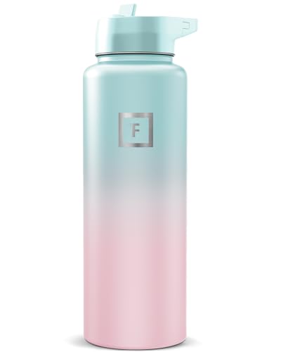 Image of IRON FLASK Camping & Hiking Hydration Flask with Straw, Wide Mouth Insulated Stainless Steel Sports Water Bottle - Bubble Gum 40 oz - Straw (1 Lid)