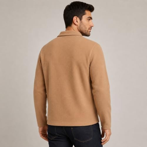 Image of Men's Beige Textured Quarter Zip Polo T-Shirt