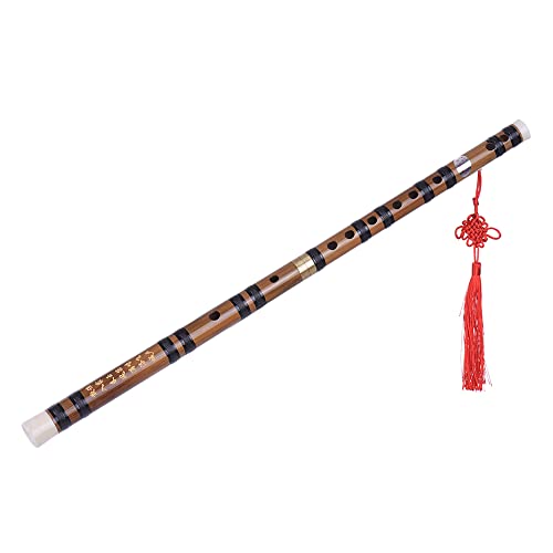 HUIOP Bamboo Flute, Pluggable Dizi,Pluggable Handmade Bitter Flute/Dizi Traditional Chinese Musical Woodwind Instrument in E Key for Beginner Study Level