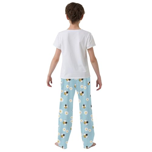 Bee and Daisy Flowers Boys Long Pants Soft Trousers Elastic Waist Kids Lounge Bottoms with Pockets S-XL3