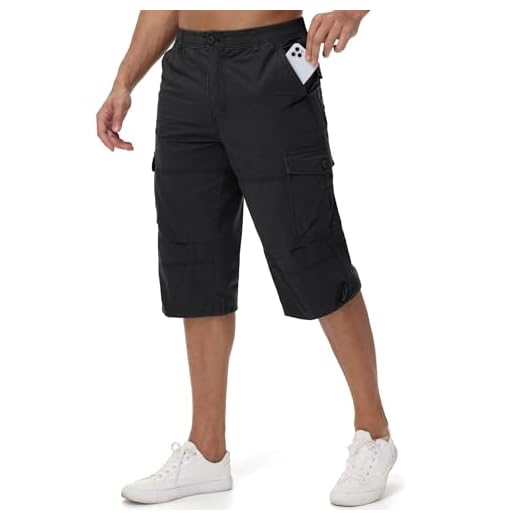MAGCOMSEN Herren Sommer Shorts Atmungsaktiv Cargohose 3/4 Casual Army Shorts Baumwolle für Herren Klettern Shorts Jagdhose Outdoor Capri Hose für Wandern, Angeln Schwarz 40