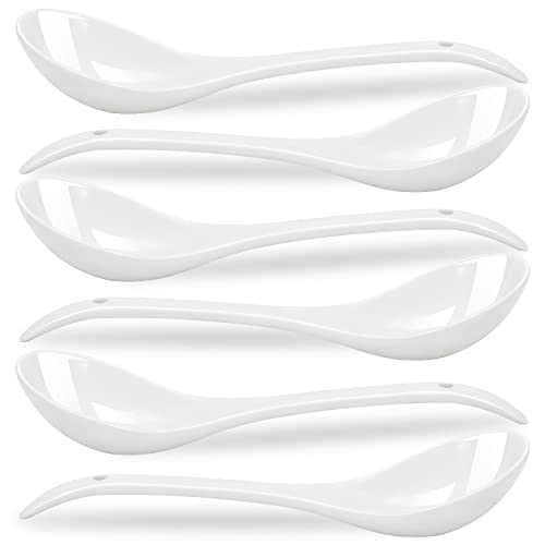 Image of Buyajuju 6-Piece Porcelain Asian Soup Spoons, 9 Inch, White, Japanese Style, Dishwasher Safe