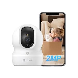 EZVIZ Indoor Wifi Camera with App, 512GB with No Subscription, One-Touch-Calling, Smart Colour Night Vision, Sound Detection, Human Detection, Google Alexa Control, 360° Auto Tracking, CP1 Pro 2mp