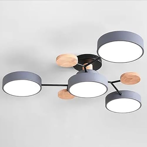 Plafonnier LED moderne 48W rond en bois à intensité variable 6 lumières - 2