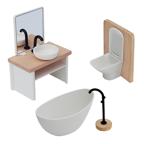 Decoración de Casas de Muñecas, 4 Piezas Muebles de Baño para Casa de Muñecas, Accesorios para Casas de Muñecas en Miniatura Escala 1/12-Grifo, Bañera, Inodoro, Lavabo, Mini Muebles Casa de Muñecas