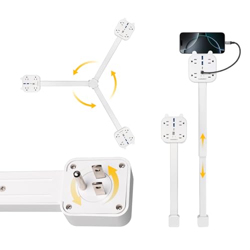 Canamax Extensión con Enchufe Giratorio 360°, 4 Tomas AC, 2 USB-C y 2 USB-A, Brazo Telescópico Ajustable 18 a 27 pulgadas