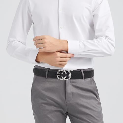 Image of Aurolran Men&Womens Leather Dress Belt Business Automatic Buckle Belt Color-Black Silver Gold