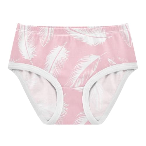 Delicate White Feathers Pink Girl Panties Cute Girls Underwear Toddler Cotton Artistic Undies Kids Briefs 2t