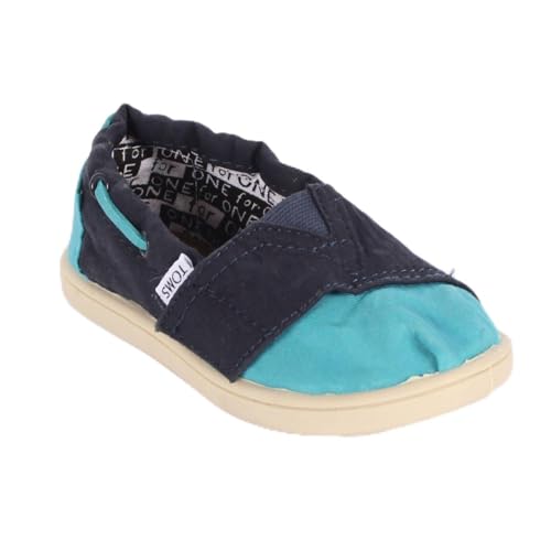 TOMS - Tiny Stonewashed Classic Slip-On Shoes, Size: 5 M US Toddler, Color: Navy/Aqua Stonewashed