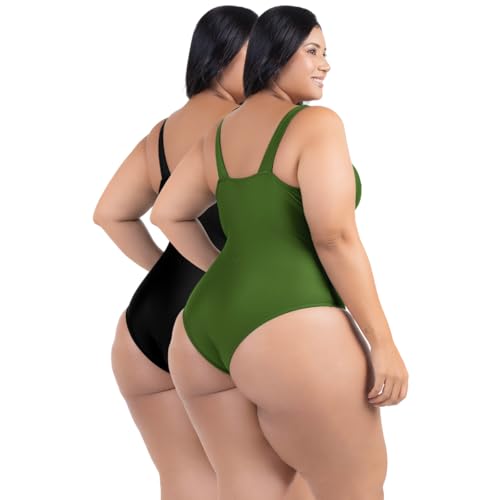 Kit 2 Body Maiô Plus Size Modela Cintura Com Bojo Transpassado Removível Forro Interno Alta Sustenta