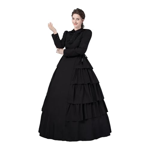 Etergarment Women's Black Gothic Victorian Dress -Civil War Costume, Medieval Queen Ball Gown, Masquerade Party Outfit (X-Large)