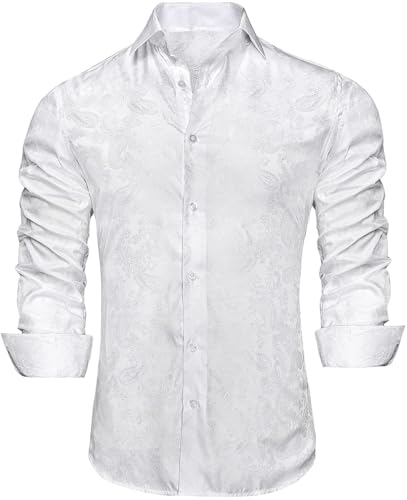 Hi-Tie Mens Dress Shirts Wrinkle Free Inner Contrast Jacquard Long Sleeve Casual Button Down Shirt Business Party Wedding