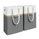 SONGMICS Set of 2 Laundry Basket, 75 L Foldable Laundry Hamper, Clothes Hamper Bag with Short and Long Handles, Easy to Transport and Clean, Freestanding, for Bedroom, Bathroom, Slate Gray ULCB208G01