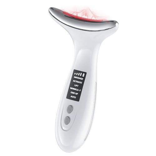 7-Color LED Red Light Therapy for Face & Neck Massager, Anti-Aging Facial Sculptor with Heat, Vibration, Lifting, Firming, Timer for Visible Skin Tightening, Rechargeable At-Home Beauty Device