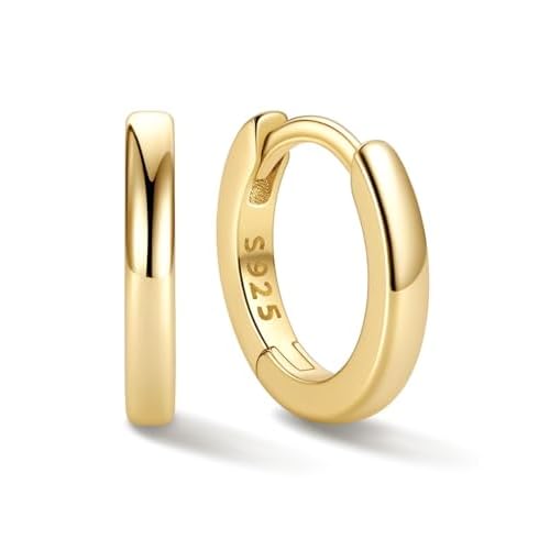 ChicSilver 925 Sterling Silver Huggie Hoop Earrings Small Hoop Earrings for Women Hypoallergenic Silver Huggie Earring Cartilage Earrings for Women (6/8/10/12/14/16/18/20MM) 8 MM Gold