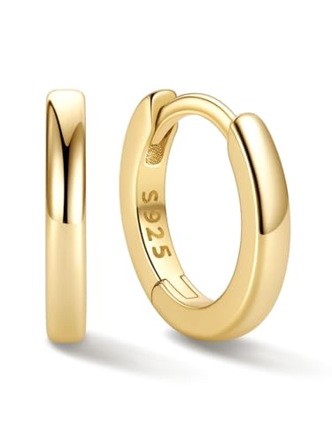 ChicSilver 14K Gold Plated Huggies Earrings for Women 8MM Hoop Earrings Hypoallergenic Small Huggies Earrings Tiny Cartilage Earring for Mother