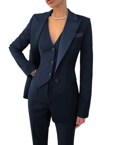 Women's Suiting 3 Piece Suit for Women Business Solid Peaked Lapel Suit Blazer Pants Set Office Lady Outfits Suits4