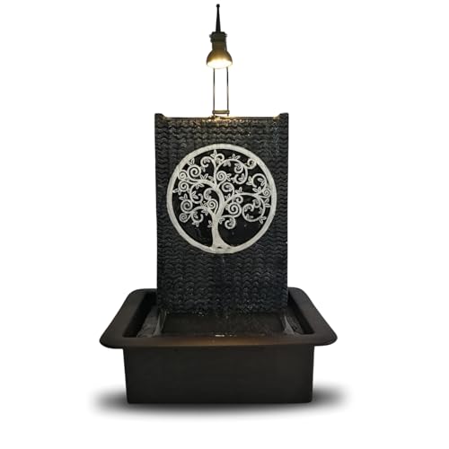 Fuente de Interior de Pared de Agua, Cascada, diseño de árbol de la Vida, luz de Punto Blanco, Gran decoración de Mesa, Oficina, Sala de Estar, Dormitorio, Fuente de Zenitude meditación relajación,