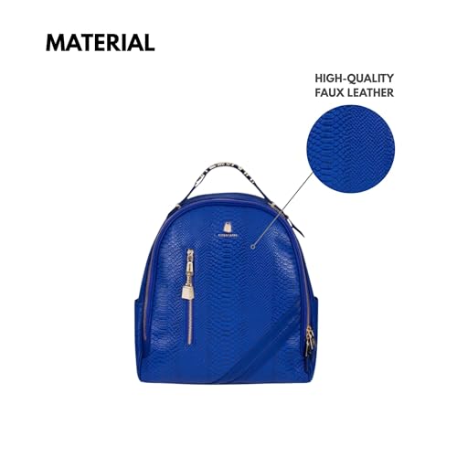 Image of Tote&Carry Apollo BFF Backpack for Women, Vegan Leather, Water-Resistant, Carry-On Luggage for Travel, Work & Daily Use (Snake Skin, Royal Blue)