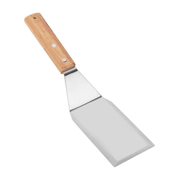 Spatula Stainless Steel Blade Griddle, Scraper, Pancake Flipper & Hamburger Turner Cutter Kitchen Utensil Fish, Eggs, Burgers, Omelet. (Wooden Handle)